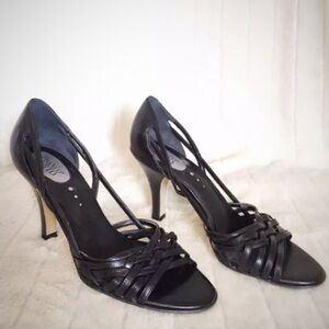 Franco Sarto Black Strappy Open Toe Heels